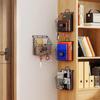 Yuzehuaza Hanging Wall File Holder Organizer Metal Wall Mount File Folders Holder Magazine Rack with Handles and Hooks , for 