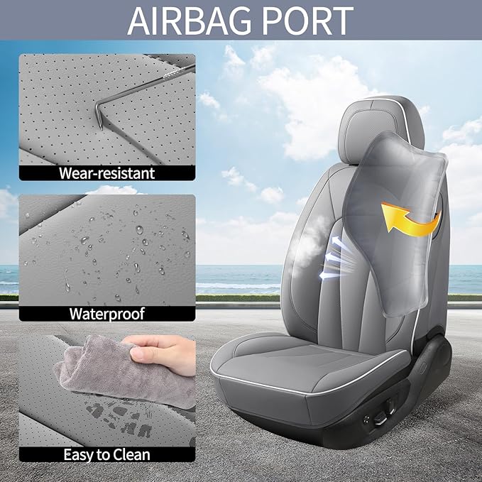 Car Seat Covers Full Set, Leather Seat Covers for Cars, Waterproof Car Seat Protector,Non-Slip Car Interior Covers, Automotiv