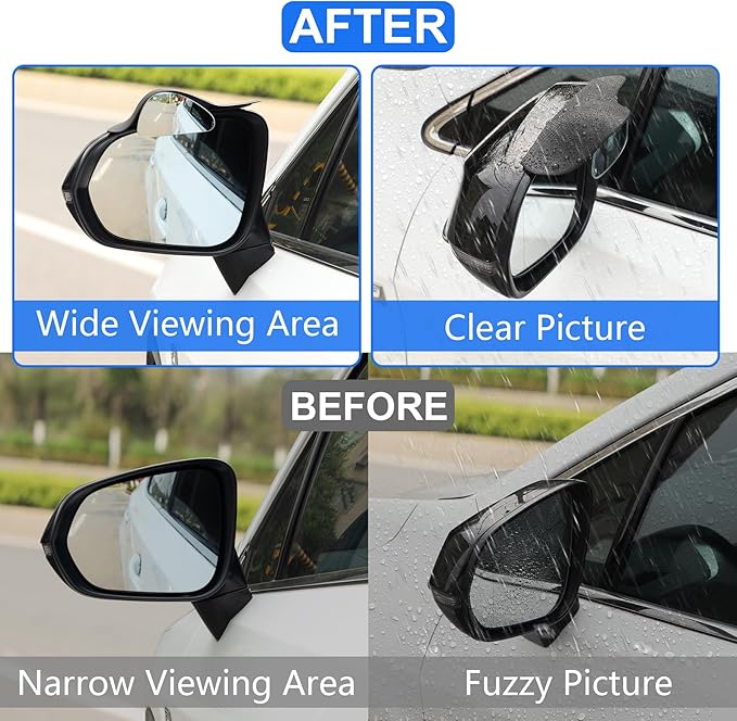 LivTee Blind Spot Mirror with Side Mirror Rain Guard, Carbon Fiber 2-in-1 Side Mirror Covers Kit with Wide Angle Adjustable Stick for Cars SUV and Trucks, Pack of 2