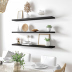 PHPH 48 Inch Wood Floating Shelves for Wall, Wooden Wall Shelves for Bedroom, Set of 4 Black