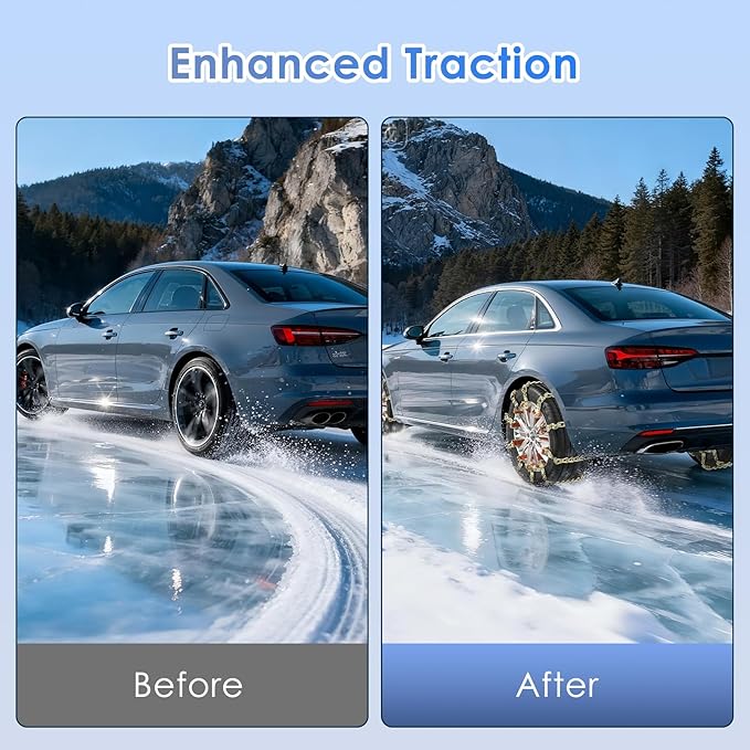 Qoosea Snow Chains 8Pcs Tire Chains Snow Chains for Car SUV Tire Chains with Tightening Buckles Universal Anti-Slip Snow Tire