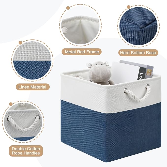 13x13 Storage Cube Bins 4Pack,Collapsible Cube Storage Organizer for Closet, Fabric Storage Box w/ Rope Handles, Foldable Sto