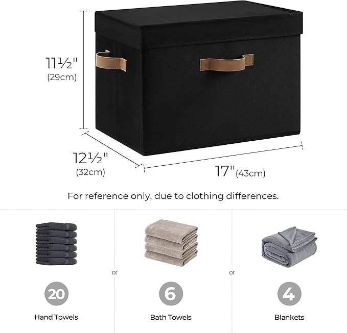 StorageWorks Fabric Storage Bins with Lid, Decorative Storage Boxes for Shelves, Stackable Closet Organizer Basket with Handl