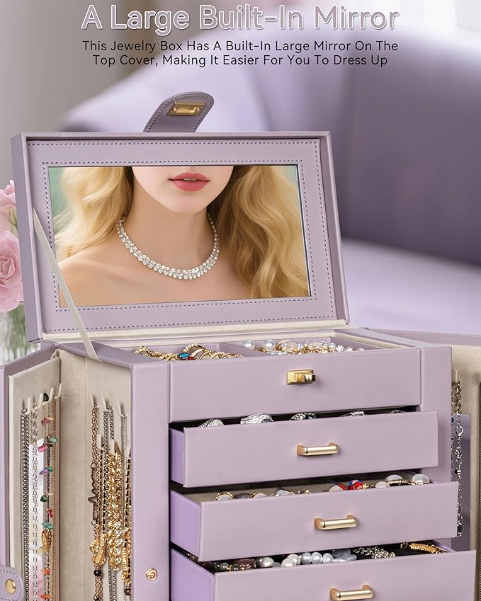 AKOZLIN 360° Rotating Jewelry Box 6-Tier Organizer Functional Jewelry Storage Case for Women Girls Ring Necklace Earring Brac
