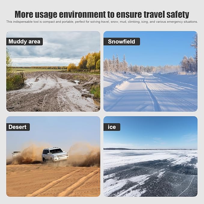 Portable Snow Tire Chains, Semi-Automatic Tighten Snow Traction Chains, Easy Install Emergency Tire Chains for Passenger Cars