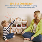 ECR4Kids 3-Tier Organizer with 9 Removable Plastic Bins, 3x3, Toy Storage, Dark Natural/White