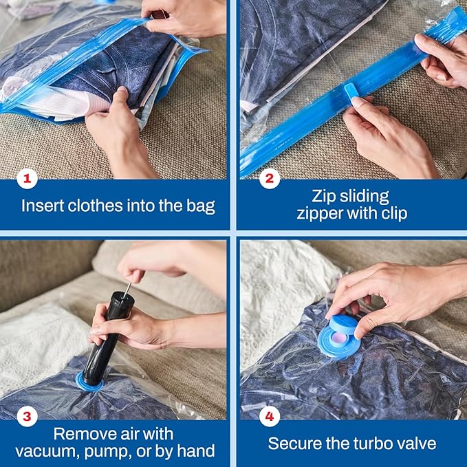 Spacesaver 4 Pack Jumbo Vacuum Storage Bags for Blankets & Clothes – Jumbo Vacuum Sealed Compression Bags with Hand Pump – Sp