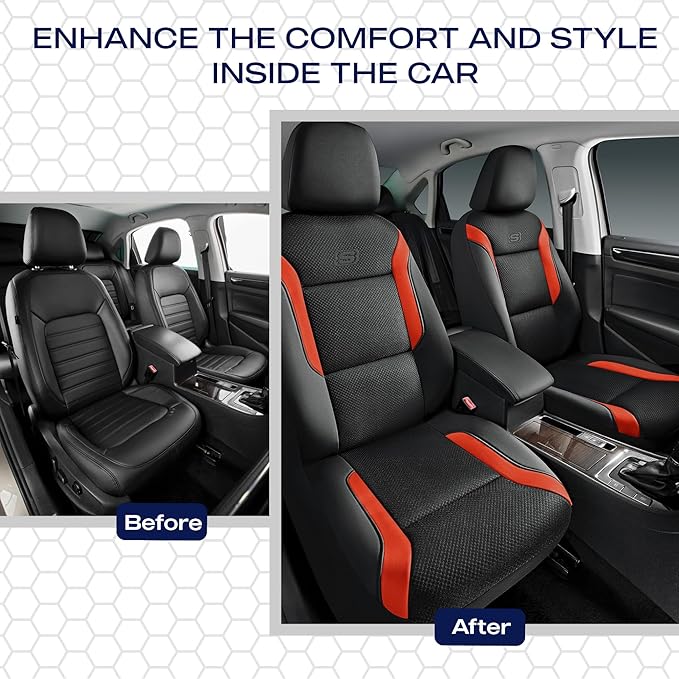 Skechers Memory Foam Leather Car Seat Covers, Air Cool Mesh Thick Seat Covers, Car Seat Covers Front Seats, Airbag Compatible