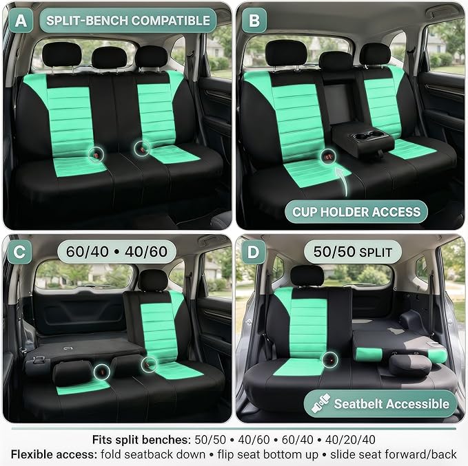 FH Group Automotive Car Seat Covers Rear Set Premium 3D Air Mesh Seat Covers, Airbag Compatible and Split Bench Cover Univers