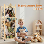 Stuffed Animal Storage Zoo Tower,56In Wooden Large Stuffed Animal Holder Organizer with Wheels,Stuffy Plushies Storage with E