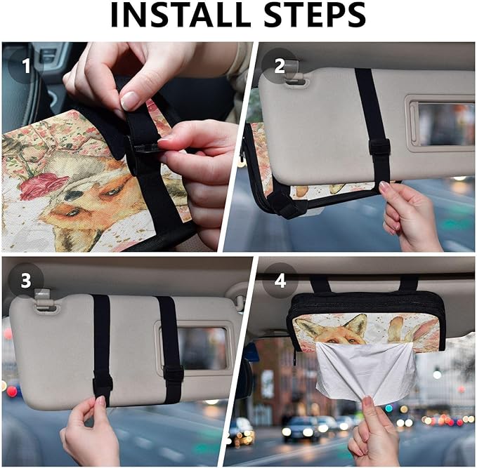 Car Tissue Holder Car Visor Organizer Tissue Box Holder for Car Sun Visor Organizer with Car Vehicle Accessories Essentials Interior for Women Men Fox Bunny Roses Pink