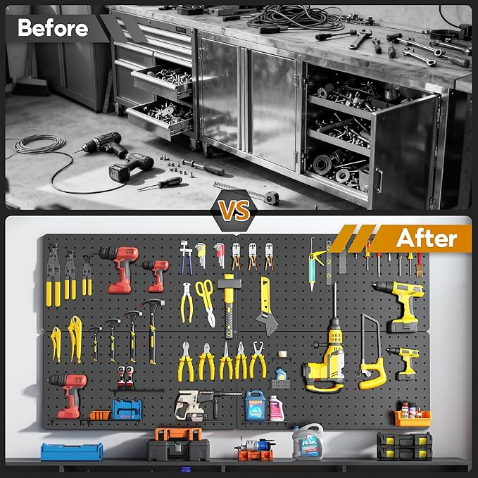 Peg Board, 84pcs Metal Pegboard Kit, Includes 4 Pack 24''X12'' Large Black Peg Board with Accessories and Hook Locks, Heavy D