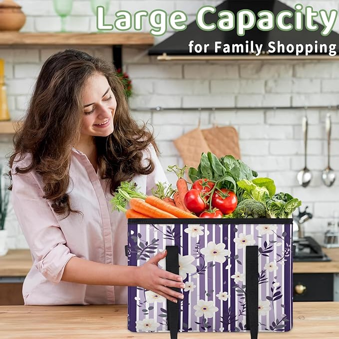 Reusable Grocery Bags Heavy Duty Shopping Bags Foldable Large Tote Bags with Long Handles & Hard Bottom
