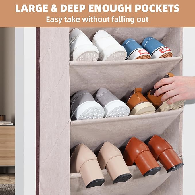 STORAGE MANIAC Over the Door Shoe Organizer Heavy-Duty Large Deep Pocket Hanging Shoe Organizer Shoe Rack Door Closet Shoe Or