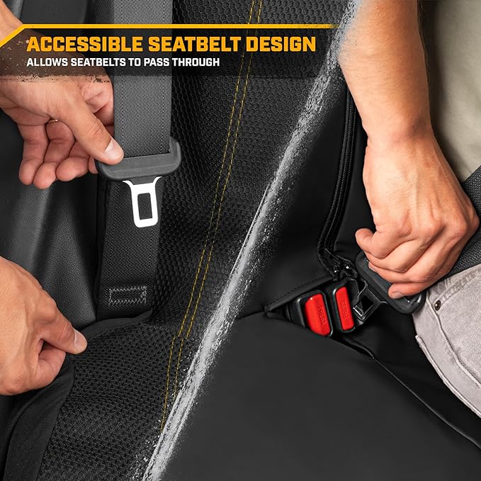 CAT PU Leather Rear Bench Seat Cover – Black, 60/40 Split Fit for Cars, Trucks, SUVs – Waterproof, Scratch-Resistant, Semi-Un