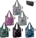 BeeGreen Boho Gifts for Women Geometric Reusable Grocery Bags Mandala Shopping Bags Bulk 6 Pack 50LBS X-Large Foldable-Machine Washable-Heavy Duty Mandana Yoga Gifts