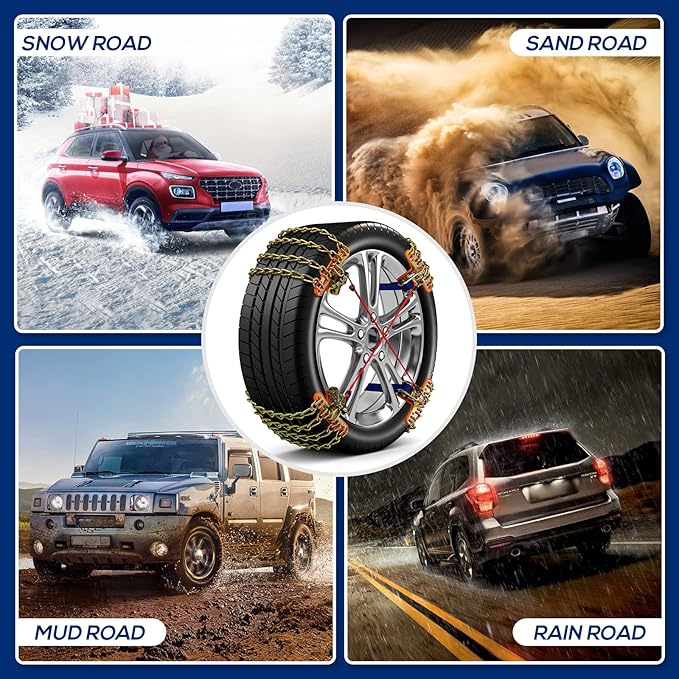 Snow Tire Chains for Car SUV Pickup Trucks, Universal Car Snow Chains, Snow Traction for Tires, Fit for Tire Width 195 205 21