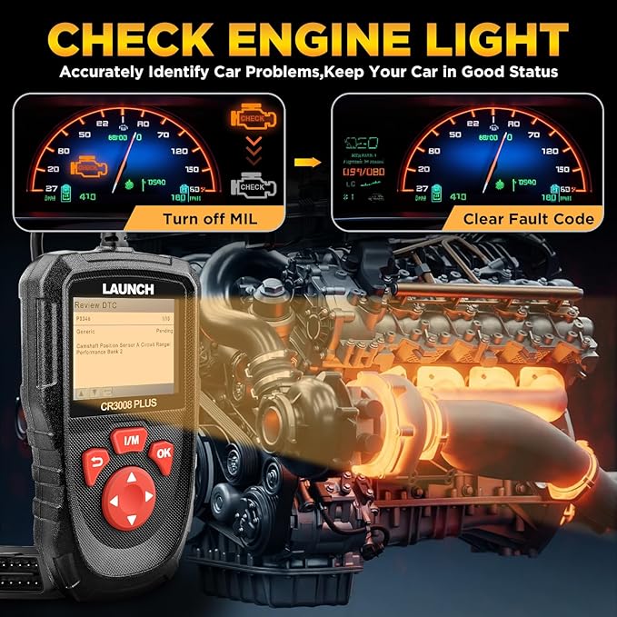 LAUNCH Professional OBD2 Scanner Diagnostic Tool CR3008 Plus,One-Click I/M,Lifetime Update Code Reader,Enhanced Check Engine