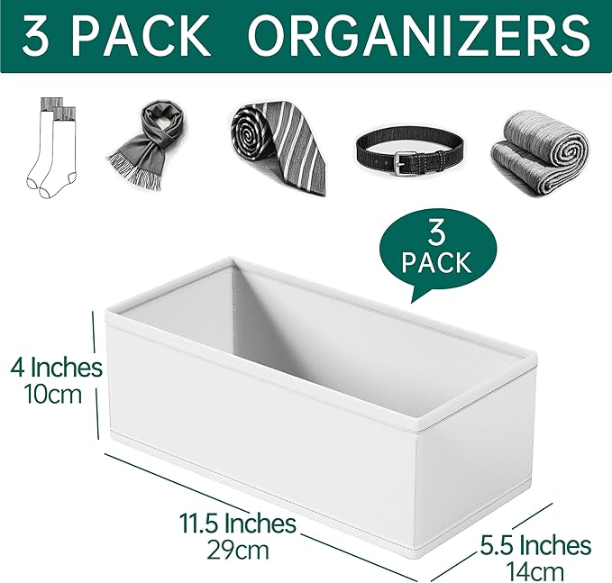 3 PACK Drawer Organizer Clothes，drawer Divider， Dresser Drawer Storage for Sock, Underwear, Bra，Panties，Belt, Tie, Stockings,