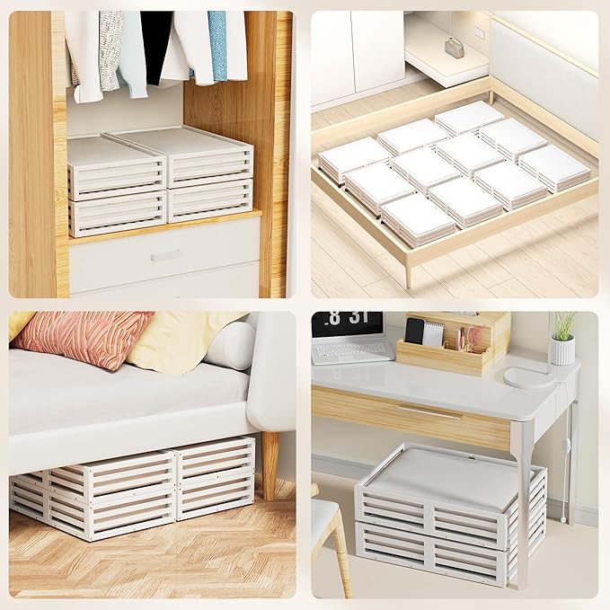 Wisuce Bamboo Under Bed Storage Containers- Underbed Organizer with Wheels with Large Dust Bag,Sturdy Wood Rolling Under the 