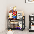 Giikin Kitchen Counter Shelf, 2 Tier Kitchen Spice Rack Organizer for Countertop, Wood Coffee Bar Organizer for Home (Black, 