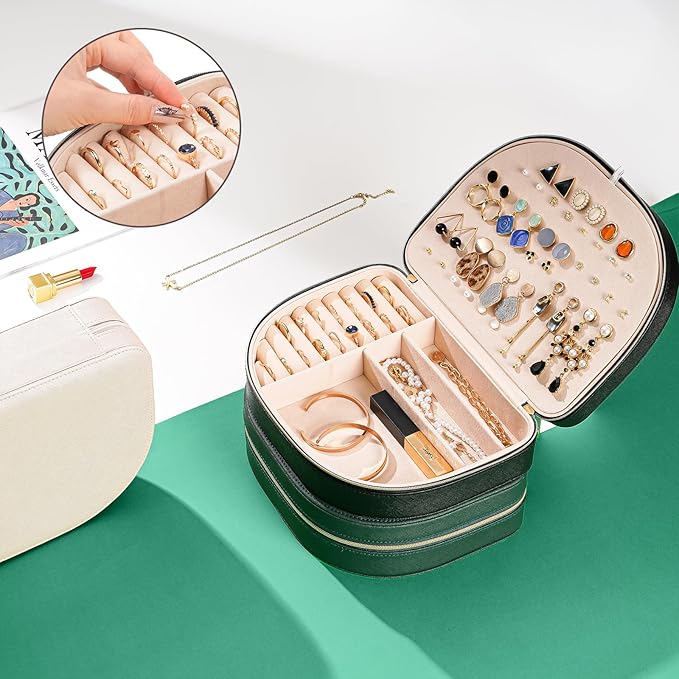 ProCase Travel Size Jewelry Box, Large Portable Seashell-Shaped Jewelry Case, 2 Layer Jewelry Organizer in PU Leather for Wom