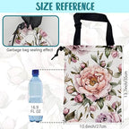 Car Trash Bag Pink Peonies and Green Leaves Leak-Proof Car Garbage Bag with Drawstring Foldable Canvas Trash Bin with Adjustable Buckle for Car Accessories