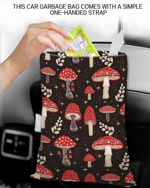 Car Trash Can, Durable Hanging Car Trash Garbage Bag, Cute Automotive Garbage Cans Organizer, Cute Red Mushroom