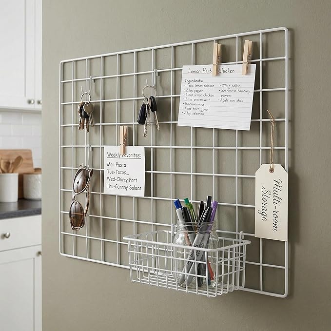 Kaforise Wire Wall Grid Panel, Multifunction Painted Photo Hanging Display and Wall Storage Organizer, Pack of 2, Size 25.6" 