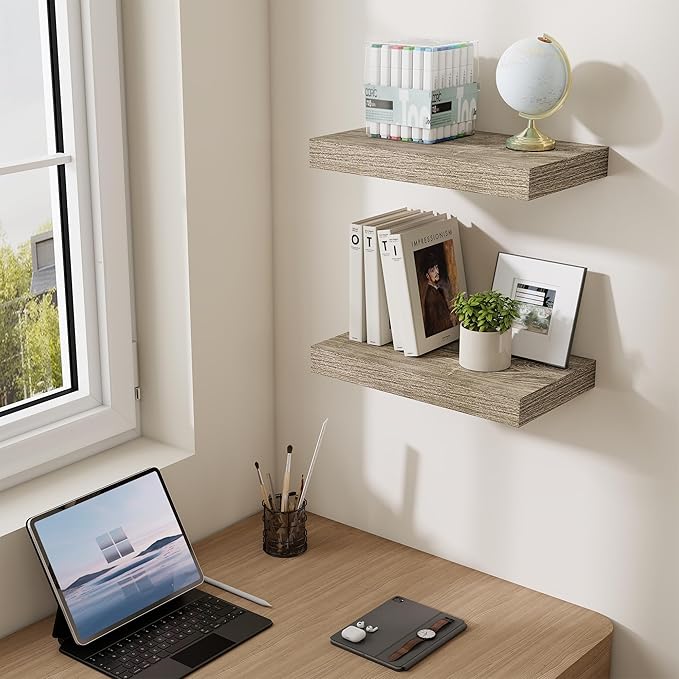 Dreamland 16 Inches Floating Shelves for Wall,6.7 Inch Deep Floating Shelves Set of 2, Large Display & Storage Shelf, Wall Sh