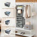 Durable 6-Tier hanging closet organizer with 5 Drawers & 3 Side Pocket,Thickened Fabric Hanging Shelves Holder with Sturdy Ho