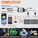 Interior Car LED Strip Lights, RGB 10-in-1 16 Million Colors Ambient Lighting Kit with 470 inches Fiber Optic Wireless APP & Remote Control Music Sync