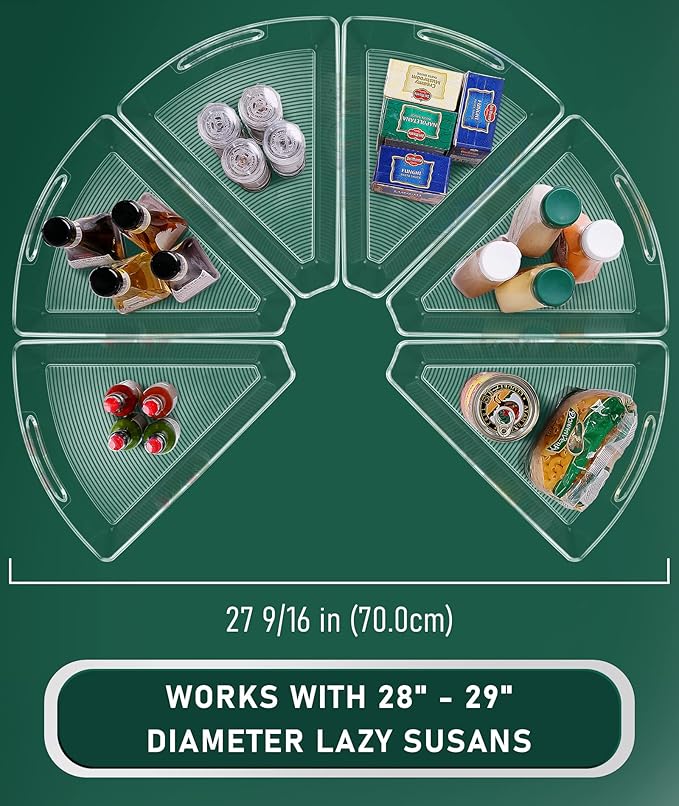 Lazy Susan Cabinet Organizer Bins for 26"/ 28"/ 32" Diameter Corner Organizer, Plastic Cabinet Storage Bin, 1/8 Wedge - Food 