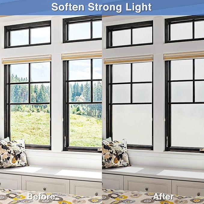 Volcanics Frosted Glass Window Privacy Film with Installation Tools, Removable Static Cling Bathroom Window Film, Heat Control UV Blocking, Peep-Proof, Ideal for Home Office 35.4 x 39.3 Inches