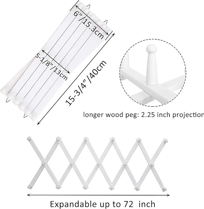 WEBI Accordion Wall Hanger,Expandable Wooden Hat Rack for Wall Mounted Coat Rack,Accordion Hat Hooks Holder for Baseball Caps