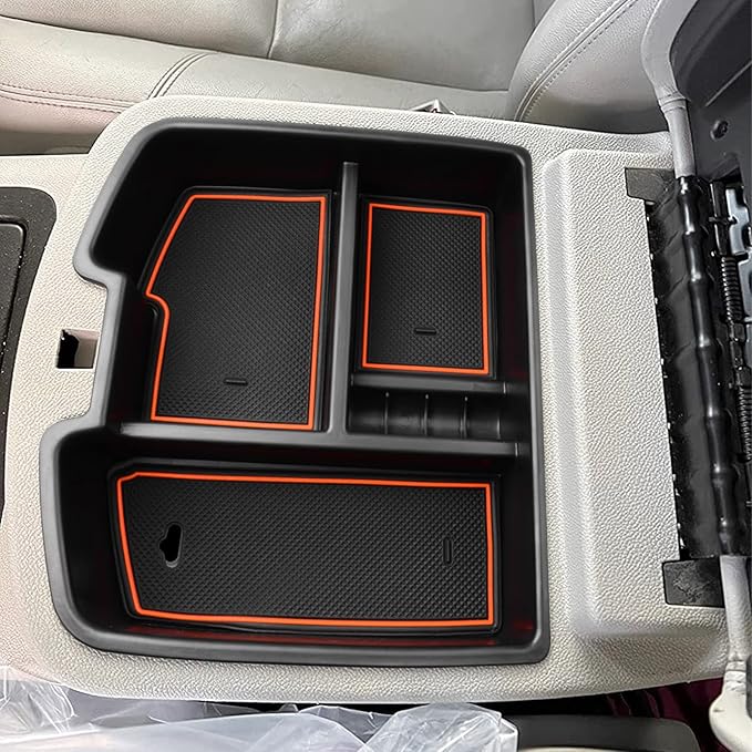 Center Console Organizer Compatible with 2007-2014 Chevy Silverado GMC Sierra Avalanche Tahoe Suburban Yukon Yukon XL Accessories, Floor Mounted Center Console ONLY, Orange Trim