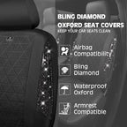 CAR PASS Oxford Bling Diamond Car Seat Covers Full Set Interior Sets, Waterproof Shining Glitter Sparkly Crystal Universal Ar
