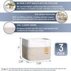 NaturalCozy Storage Cubes 9”x9”x7”Cotton Rope Woven Baskets for Organizing 3-Pack | 9 Inch Cube Storage Bin | Small Basket fo