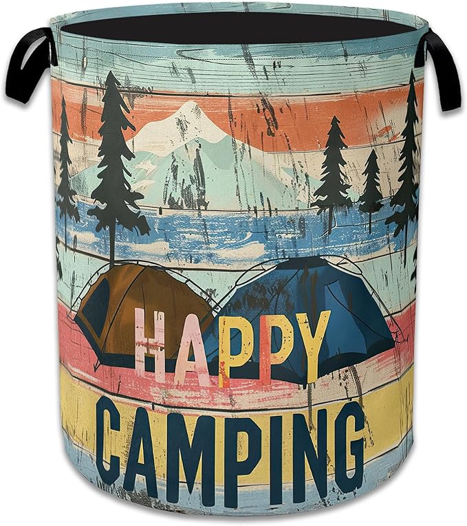 Happy Camping Laundry Basket Collapsible Laundry Hamper, Oxford Cloth Storage Bin for Room/Bathroom/Bedroom/Dormitories 16" X