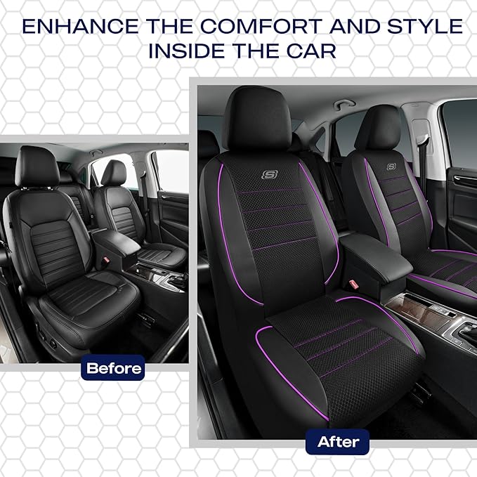 Skechers Air-Cooled Memory Foam Seat Covers,Mesh Thick Car Seat Covers,Piping Leather Car Seat Covers Front Seats,Airbag Comp