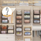 6 Tier Closet Hanging Organizer, Clothes Hanging Shelves with 4 Hanging Hooks 5 S Hooks, Wire Storage Basket Bins, for Clothi