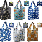 BeeGreen Shopping Bags Cloth Grocery Bags Foldable Travel Bag Tote Bags Bulk - Reusable Gift Bags with Handles (6 Pack) - Heavy Duty Large Washable Animal Holiday Design for Women Travel & Groceries