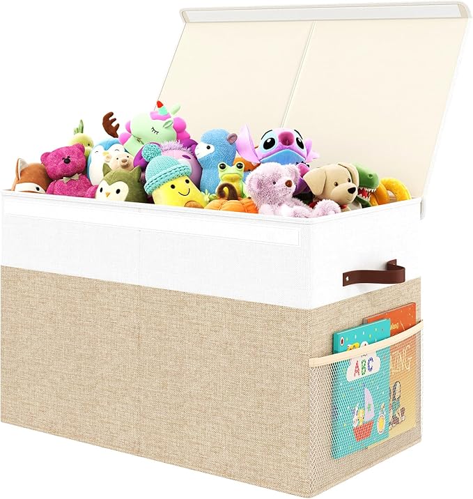 Large Toy Storage Box with Lid Upgraded Toy Storage Chest Organizer with Divider Foldable Toy Bin for Kids Boys Girls Playroo