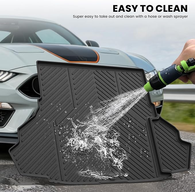 LASFIT Cargo Mat for Ford Mustang 2015-2023 (with or Without Subwoofer) Trunk Liner, Custom Fit All Weather Protector TPE One-Piece Design Easy Installation Trunk Mat, 1pc Black