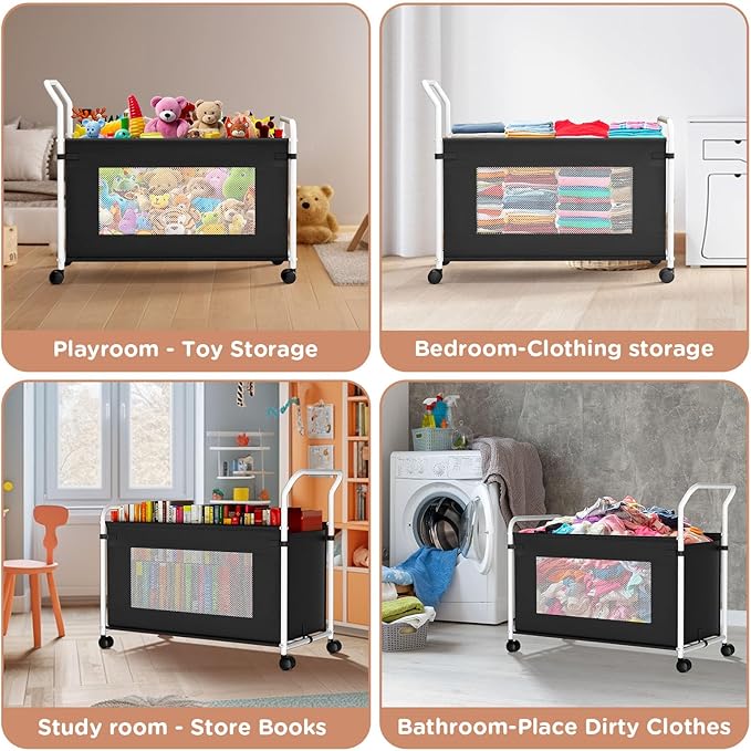 KEEGH Extra Large Toy Box for Kids with 360° Rotating Wheels, Heavy Duty Toy Chest for Boys and Girls, Toy Storage Organizer 