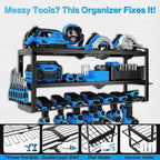 Heavy Duty Power Tool Organizer Wall Mount - 3 Tier Metal Tool Rack with 7 Drill Holders, 300LB Capacity for Garage, Workshop