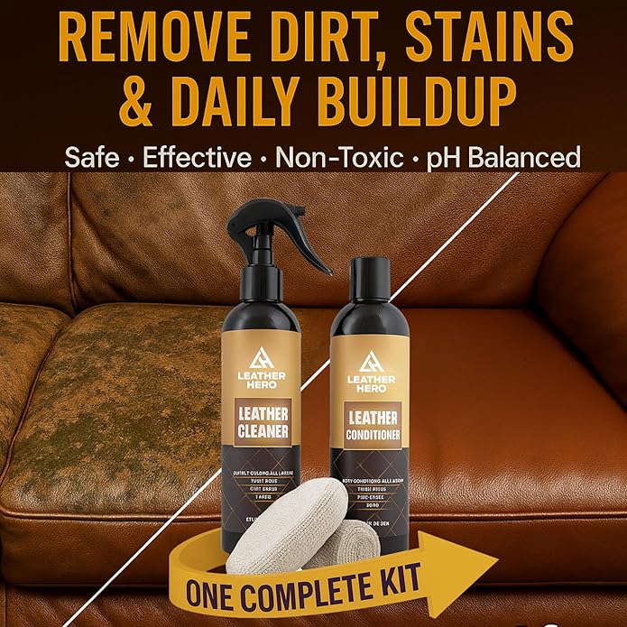 Leather Cleaner and Conditioner Kit – 4-Piece Set with Best Leather Cleaner for Couches, Sofas, Chairs, Furniture, and Car In