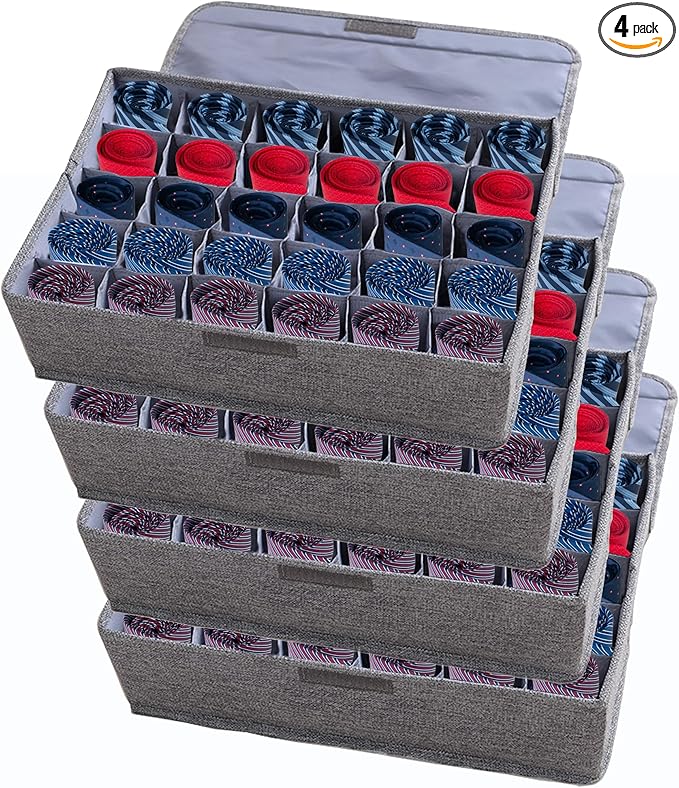 AARAINBOW 4 Packs Underwear Socks Ties Storage Organizer with Lids Foldable Closet Drawer Organizer 120 Cells, Fabric Wardrob