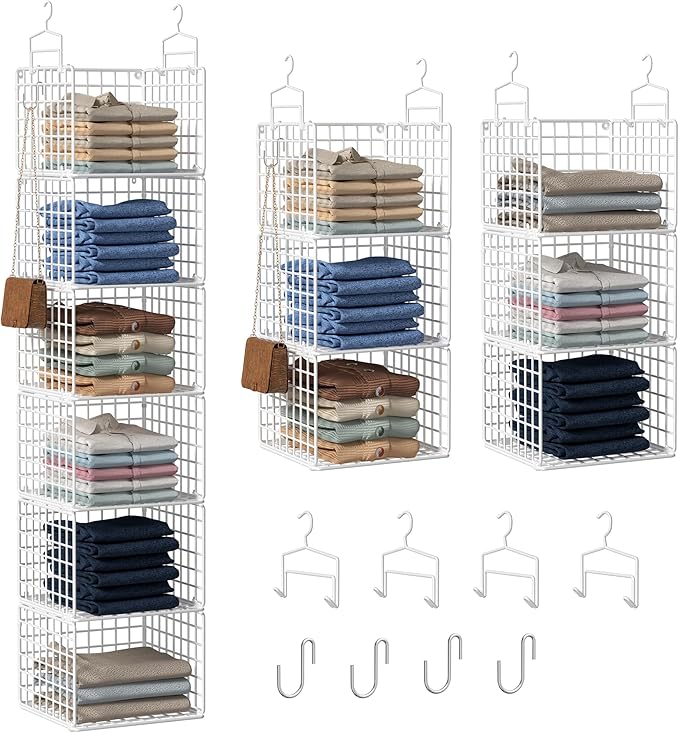 6 Tier Closet Hanging Organizer, Metal Closet Organizers and Storage with 4 Hanging Hooks 4 S-Hooks for Wardrobe Laundry Room