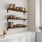 12 Inch Deep Floating Shelves Set of 3, 36 Inch Extra Wide Walnut Solid Wood Wall Shelves with 150 lbs Capacity, Heavy Duty F